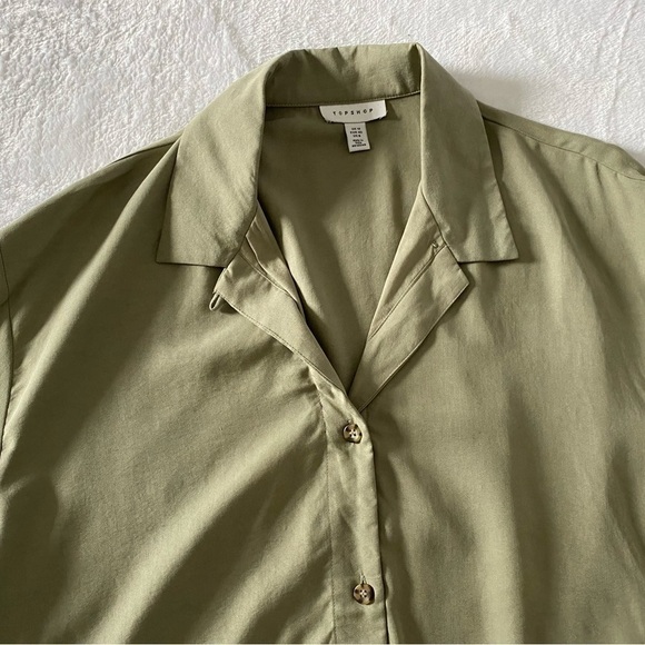 TOPSHOP Green Crop Short Sleeve Button Up Size 8 - Picture 5 of 7
